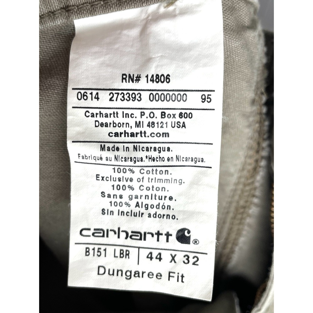 Carhartt Men's Dungaree Fit‎ Duck Carpenter Pants Beige Men's Size 44 X 32 - Picture 5 of 6